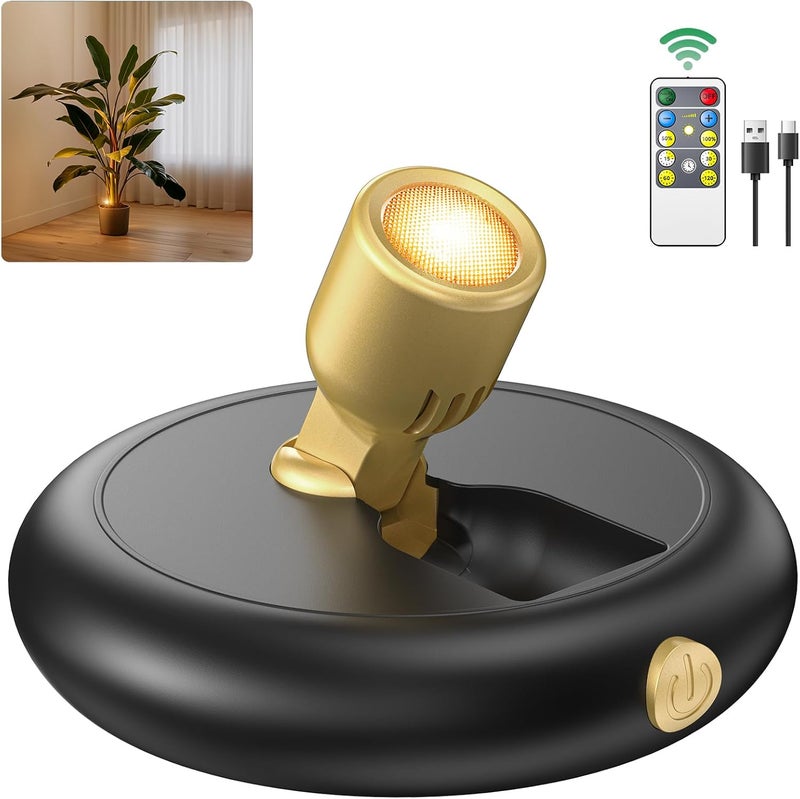 Ler0ktr Rechargeable Battery LED Spotlight Indoor: Wireless Mini Art Accent Spot Lights with Timer Remote - Small Dimmable Uplight for Plants Display Painting Dartboard Artwork Portrait Closet (1 pack-black) - Image 1